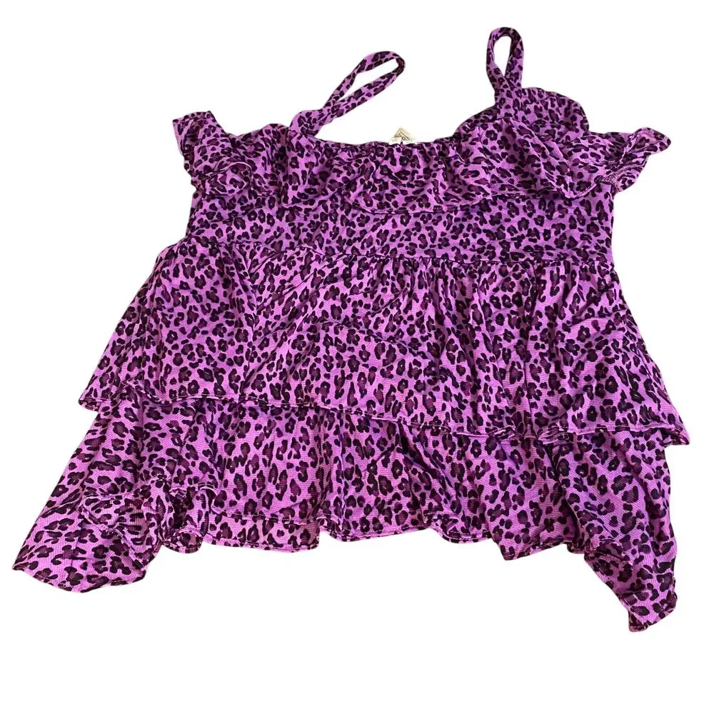 Madison purple black cheetah‎ print ruffle layered tank SIZE M - Picture 5 of 5